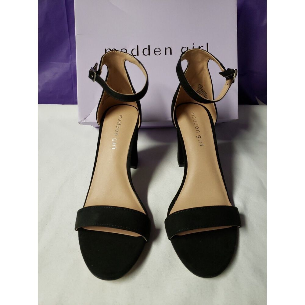 Madden Girl womens Beella Heeled Sandal,‎ Black Fabric, 8.5 US